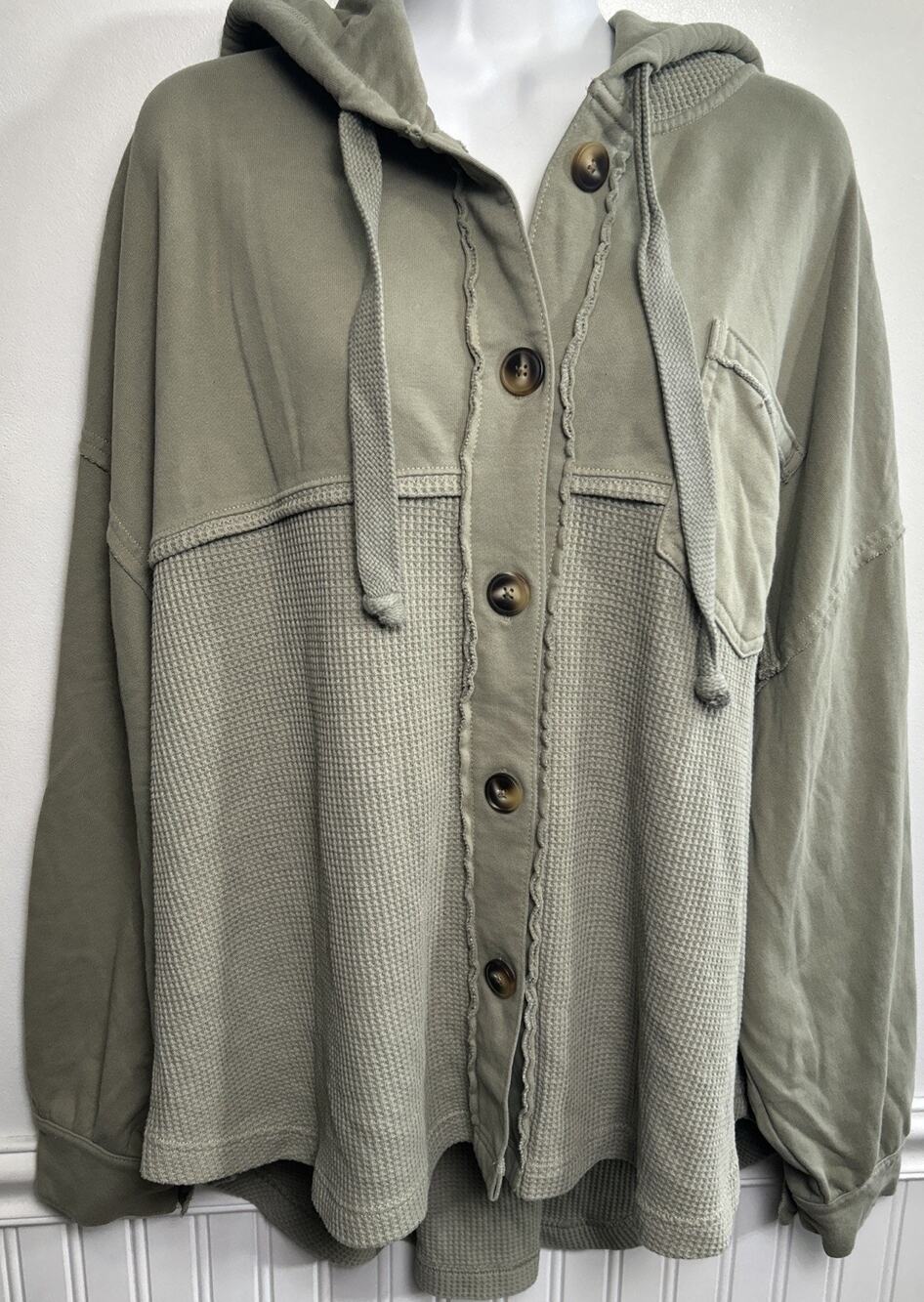 American Eagle XL This Feels Seriously Lived In Green Waffle Oversized Hoodie
